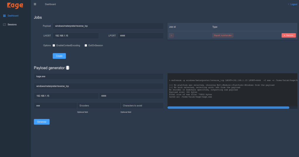 kage dashboard graphical user interface for metasploit framework xploitlab