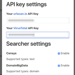 Mitaka API Key settings - Browser Extension For OSINT Search