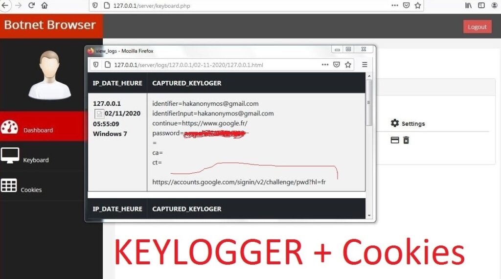 Botnet Browser - Javascript Keylogger Tool to Capture Credit Card Credential, and get paypal password