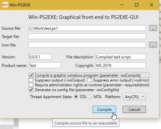 PS2EXE - GUI Tool to Compile Powershell Scripts to Executables