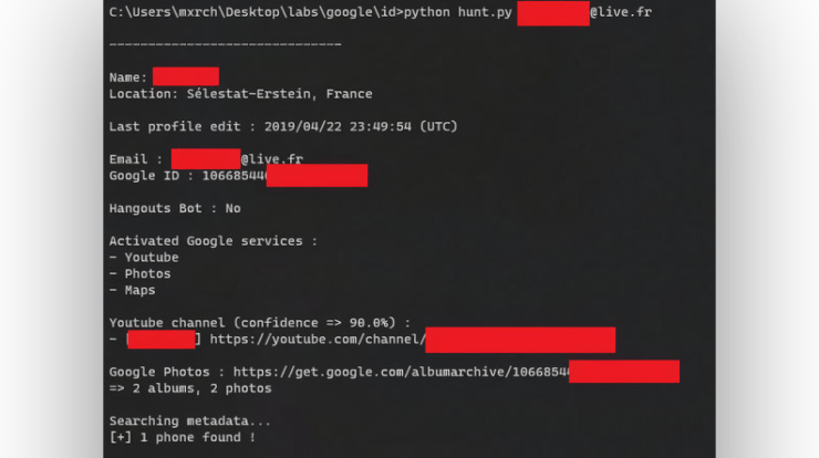 GHunt - OSINT Tool to Investigate Google Accounts (gmail, Youtube) and documents